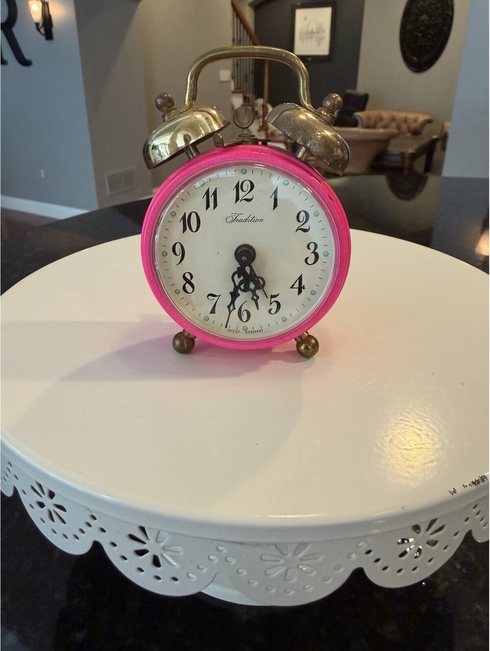 Vtg Tradition West Germany Pink Wind Up Alarm Clock Twin Brass Bells Works